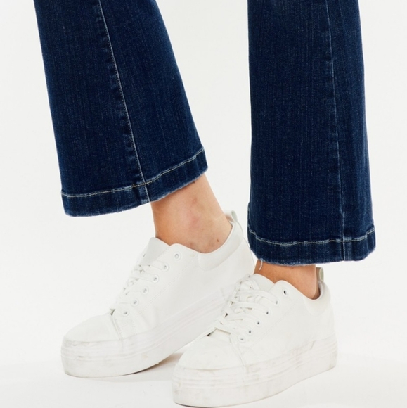 KanCan Mid-Rise Jeans Slim Fit Tapered Flare Button Fly Distressed Denim Pants - Picture 7 of 13